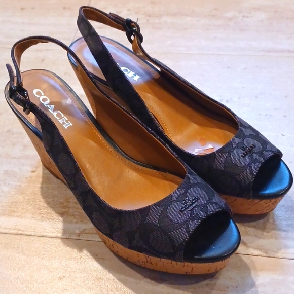 Coach Shoes - Coach Ferry Signature Cork Peep Toe Wedge Espadrilles